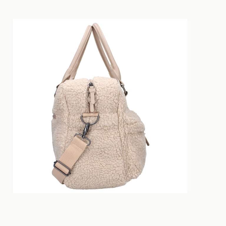 sac à langer sherpa beige kidzroom de côté sur fond blanc