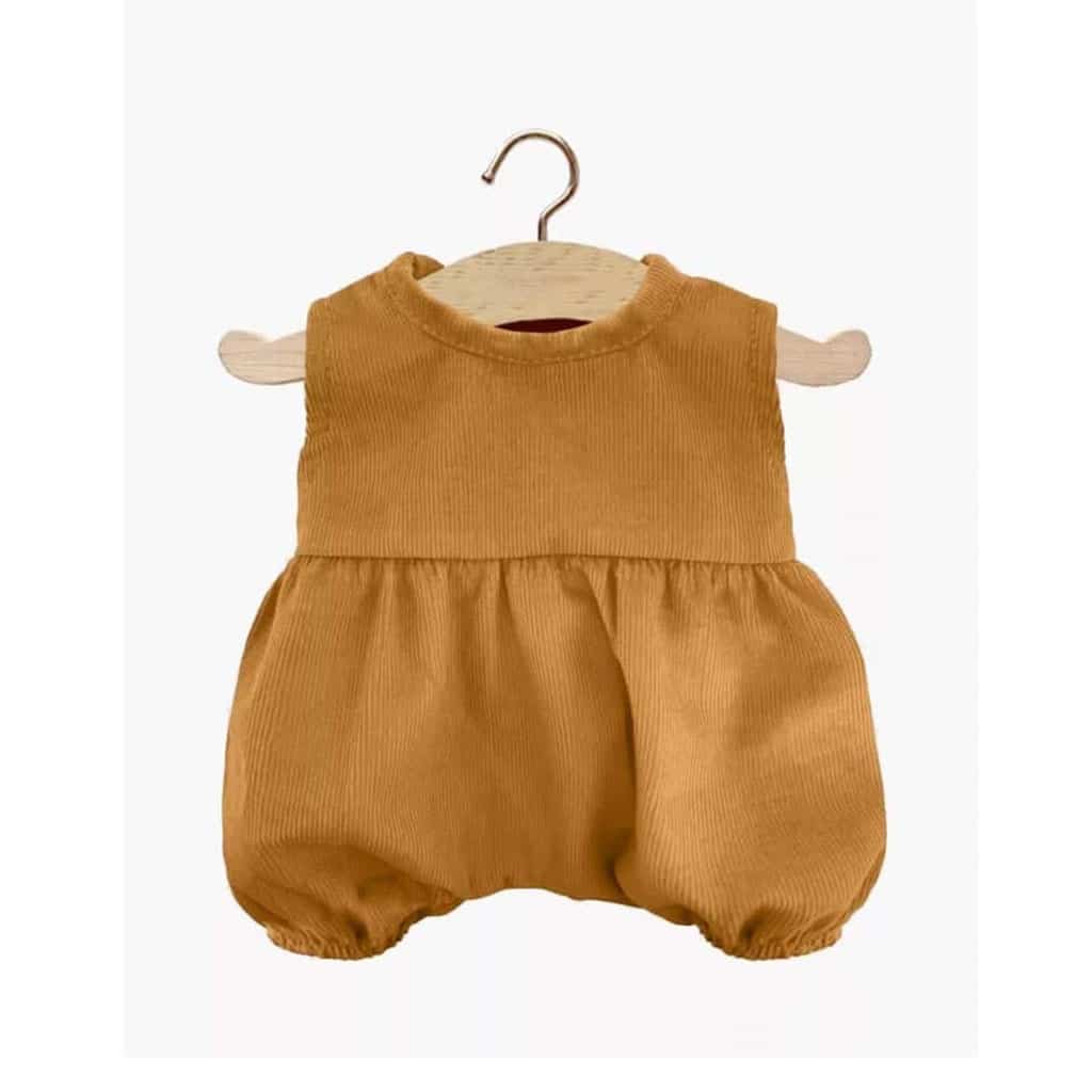 barboteuse Noa milleraie "Havane" pour poupée Minikane, vue de face sur fond blanc