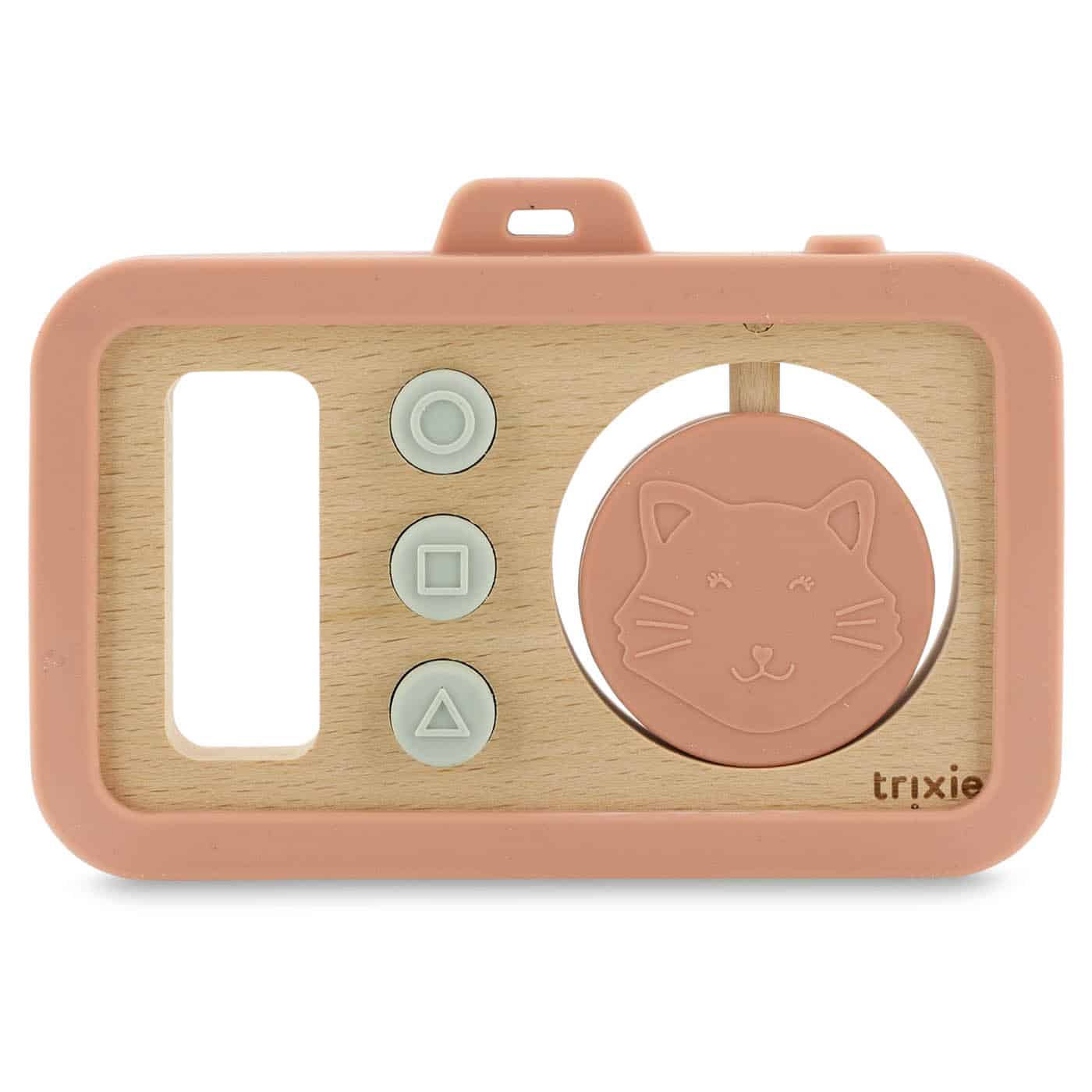 Appareil photo en silicone et bois – Mme chat – Trixie Baby - Vue de face sur fond blanc