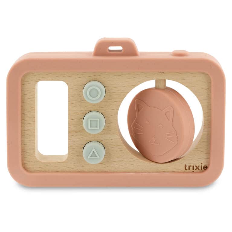 Appareil photo en silicone et bois – Mme chat – Trixie Baby - Vue de face sur fond blanc