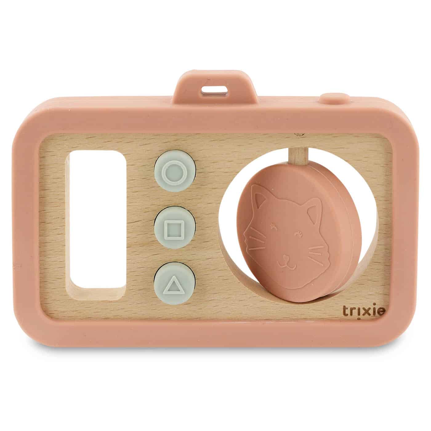 Appareil photo en silicone et bois – Mme chat – Trixie Baby - Vue de face sur fond blanc