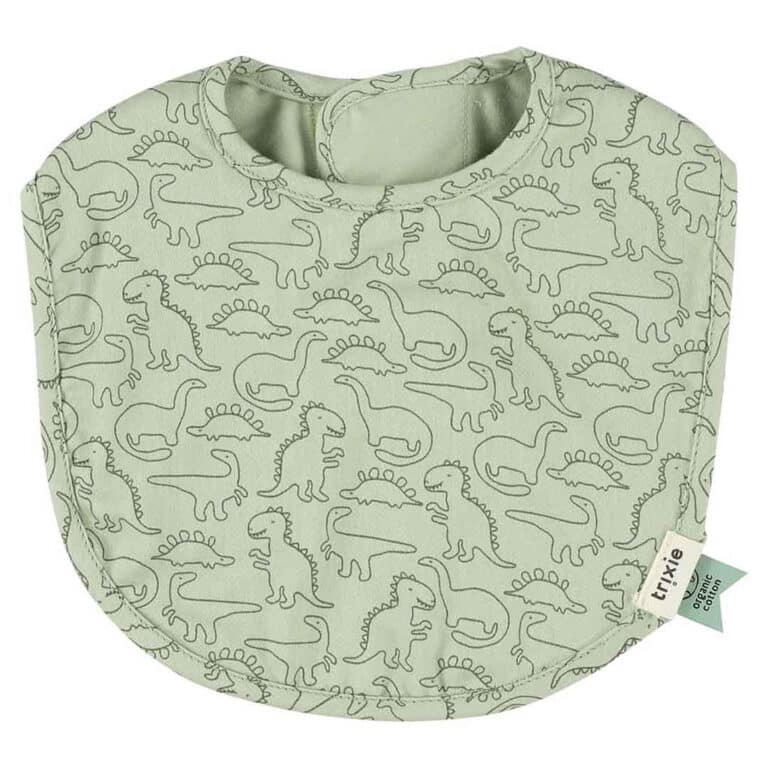 bavoir nouveau né taupe sur fond blanc motifs Mr Dino