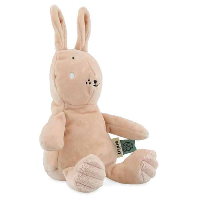 Peluche bébé Mme lapin sur fond blanc de côté