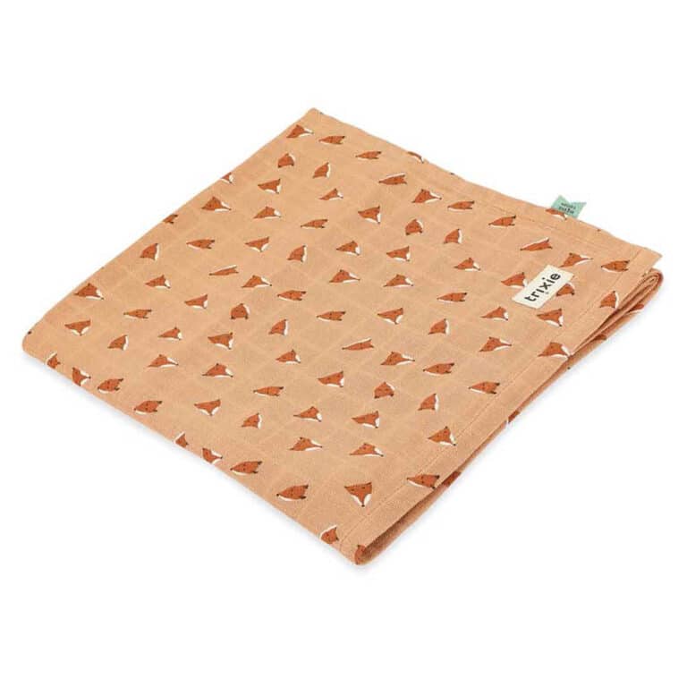 Grand lange en mousseline Mr renard sur fond blanc