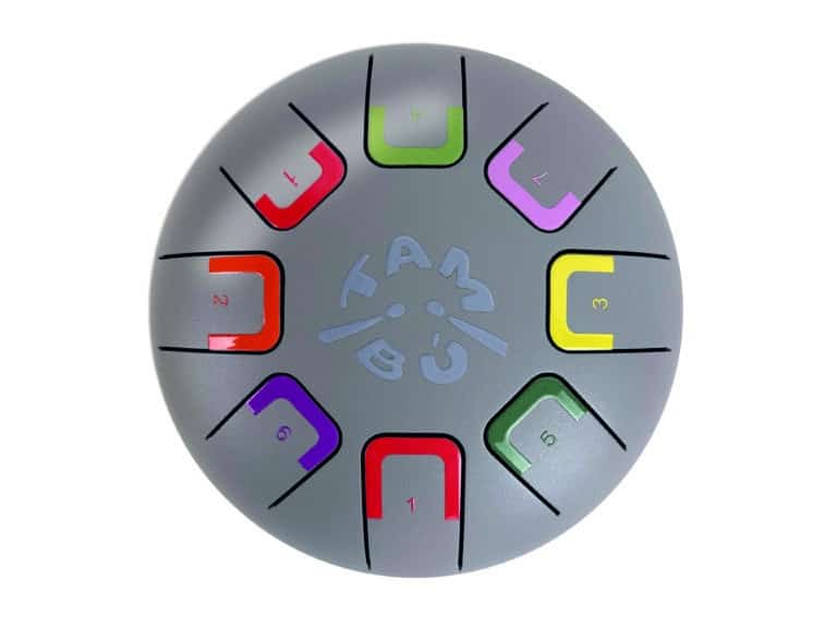 Baby Tambour Tongue Drum 7 Notes - Gris Mat - Tambu, vue du dessus sur fond blanc
