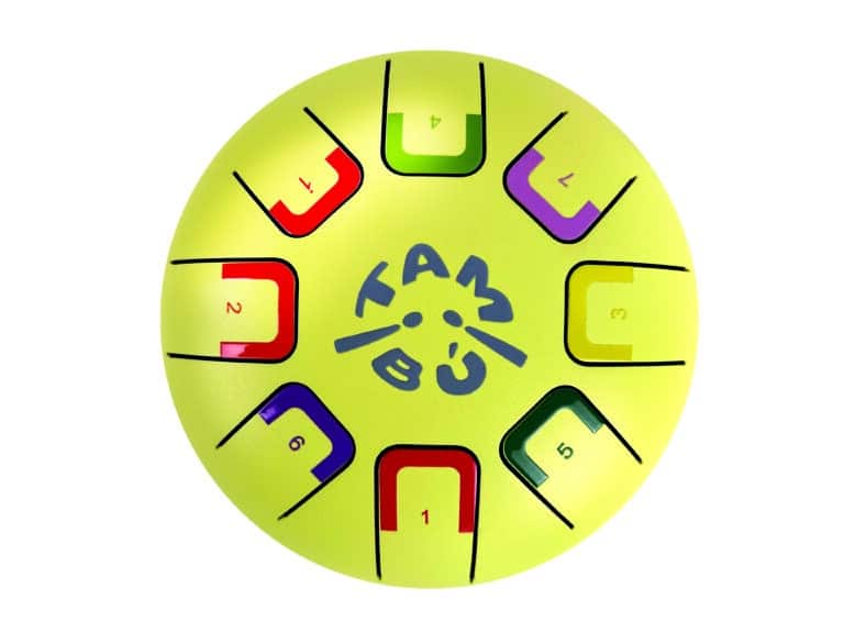 Baby Tambour Tongue Drum 7 Notes - Jaune Pastel Mat - Tambu, vue de haut sur fond blanc