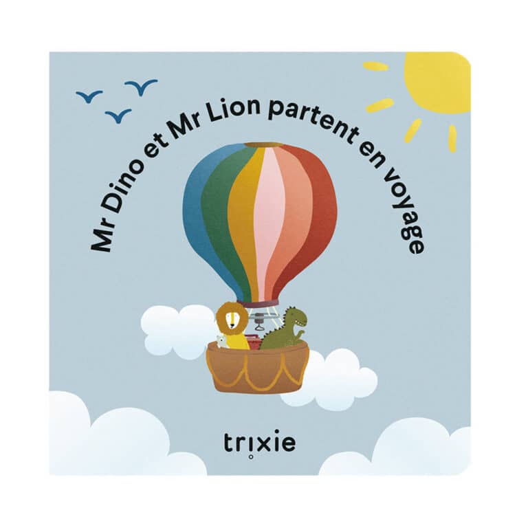Couverture Livre Mr Dino et Mr Lion partent en voyage sur fond blanc