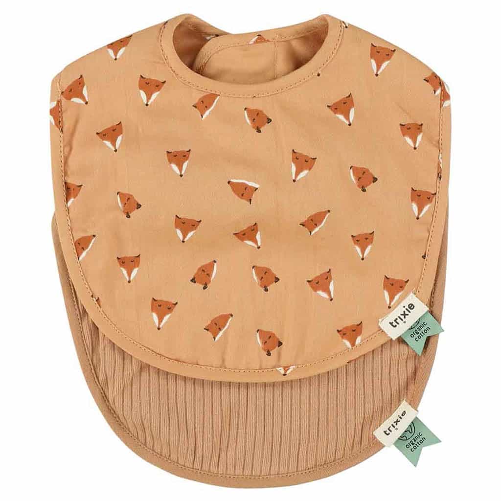 Lot de 2 bavoir nouveau né Mr renard sur fond blanc