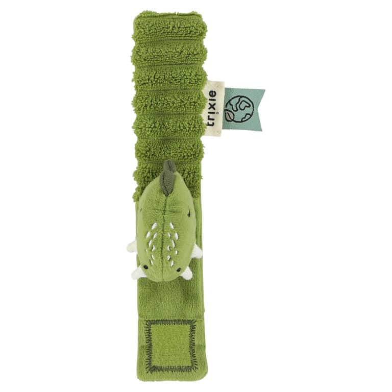 hochet bracelet mr dino trixie baby sur fond blanc de face