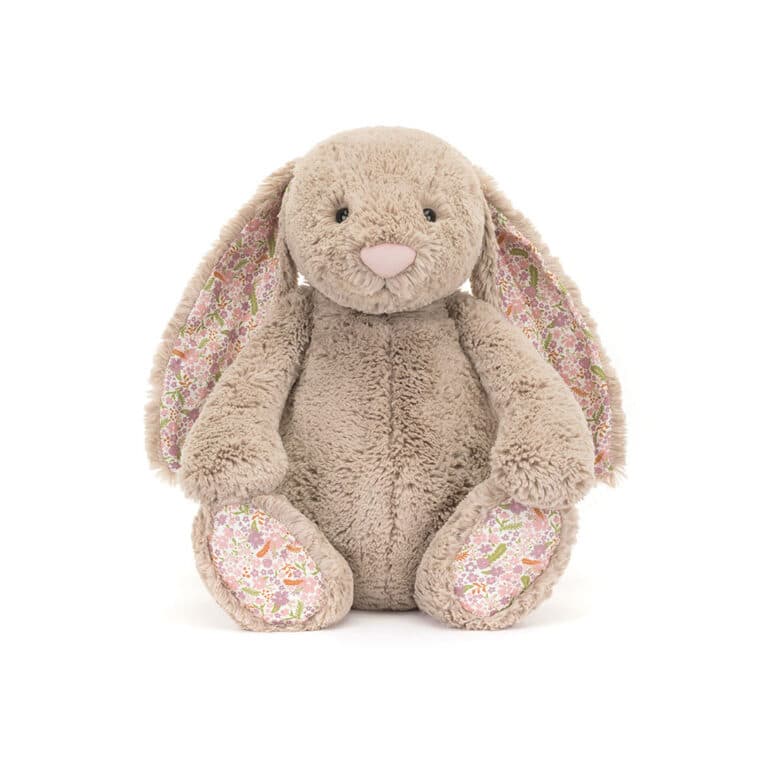 Doudou lapin huge beige et oreilles fleuries jellycat
