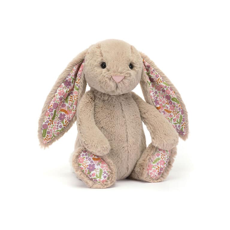 Blossom Beige Bunny 'Petal' - peluche rare jellycat - Doudou lapin moyen beige et oreilles fleuries jellycat