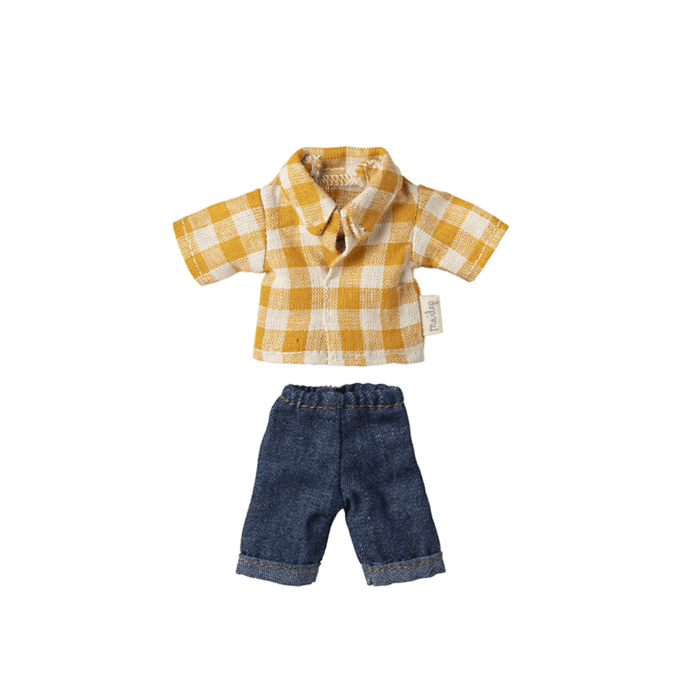 Souris papa chemise jaune à carreaux maileg