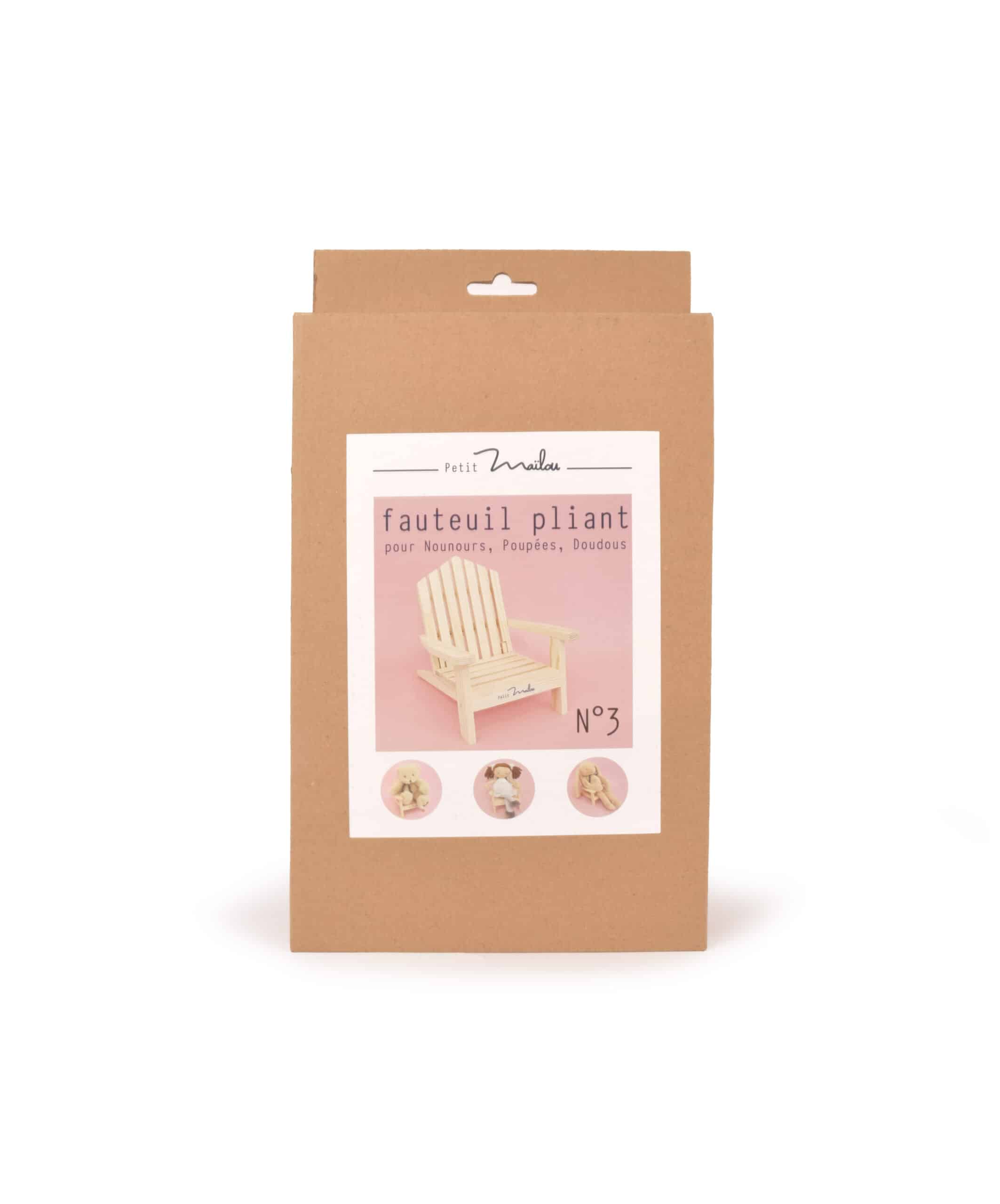 Fauteuil pliant pour doudous et poupées - Maïlou, vue de face de la boite sur fond blanc