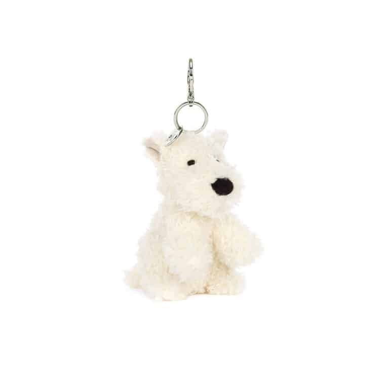 Porte clé scottie Munro de la marque jellycat sur fond blanc