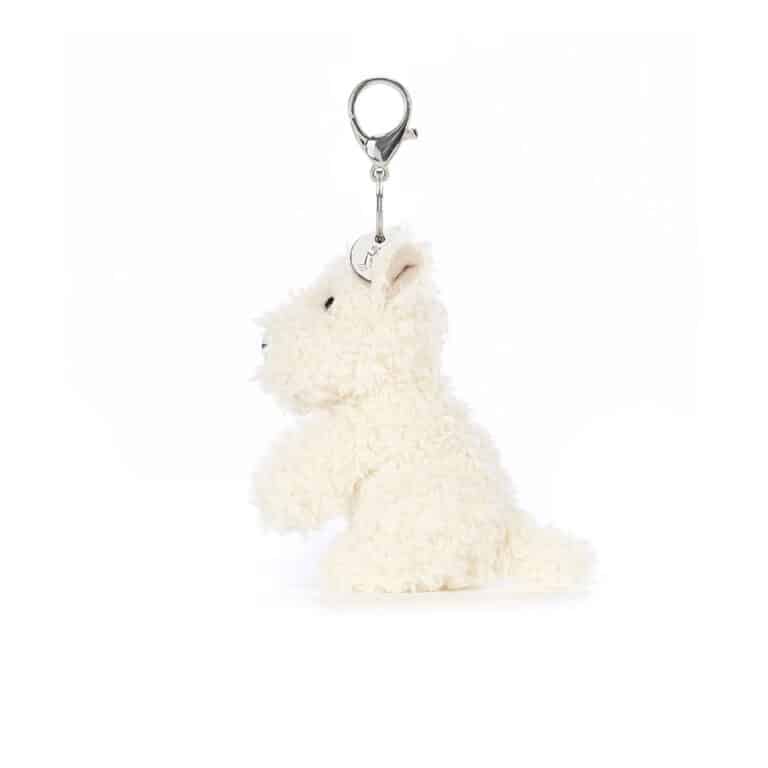 Porte clé scottie Munro de la marque jellycat sur fond blanc
