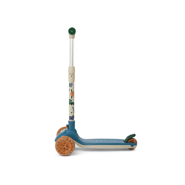 Trottinette trois roues motif dinosaures sur fond blanc | Magasin de jouets à Vannes