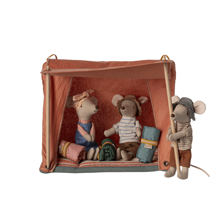 Tente happy camper matelas à rayures pour souris maileg