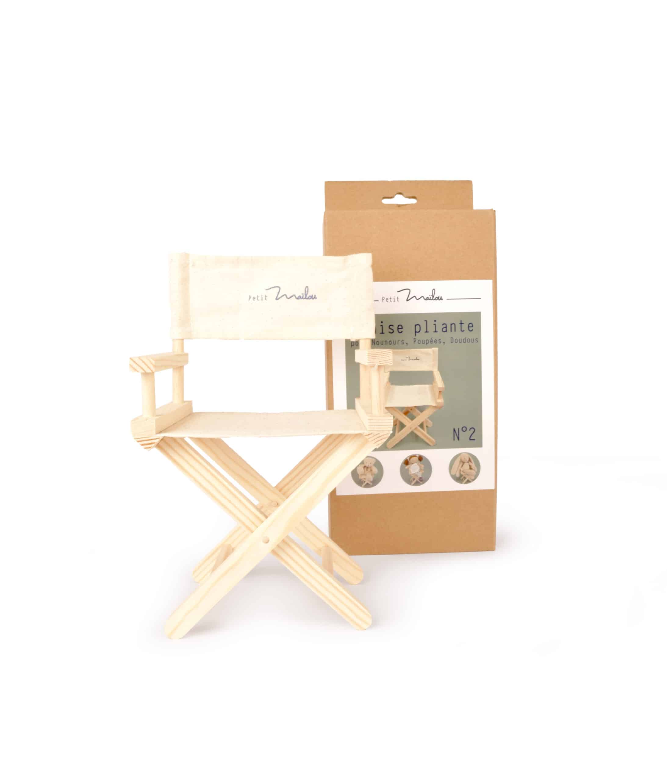 Chaise pliante pour doudous et poupées - Maïlou, vue de face dépliée sur fond blanc