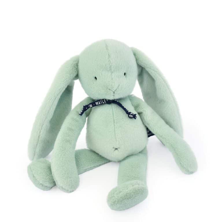 Peluche lapin Méloé – Vert sauge – Maïlou Tradition - vu de face sur fond blanc
