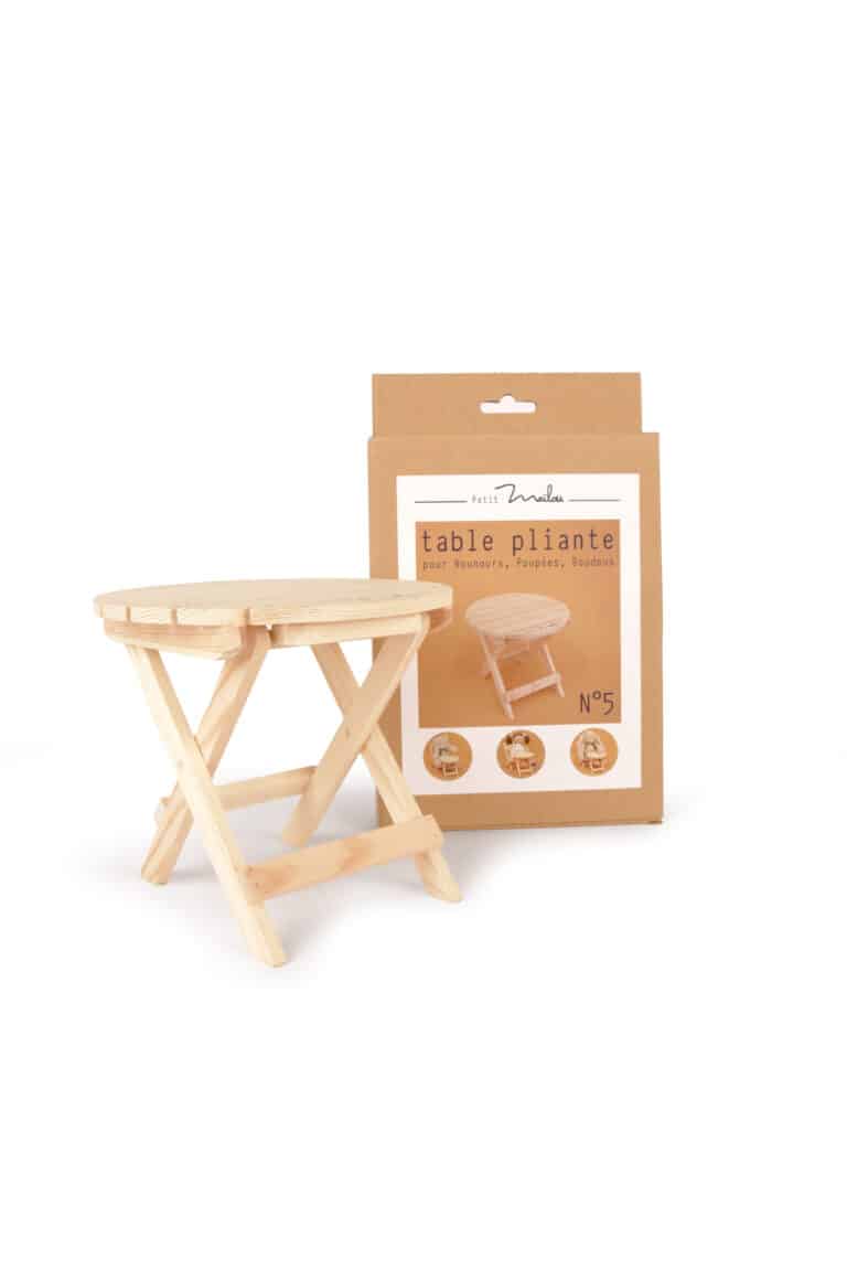 Table pliante pour doudous et poupées - Maïlou, vue de côté dépliée sur fond blanc