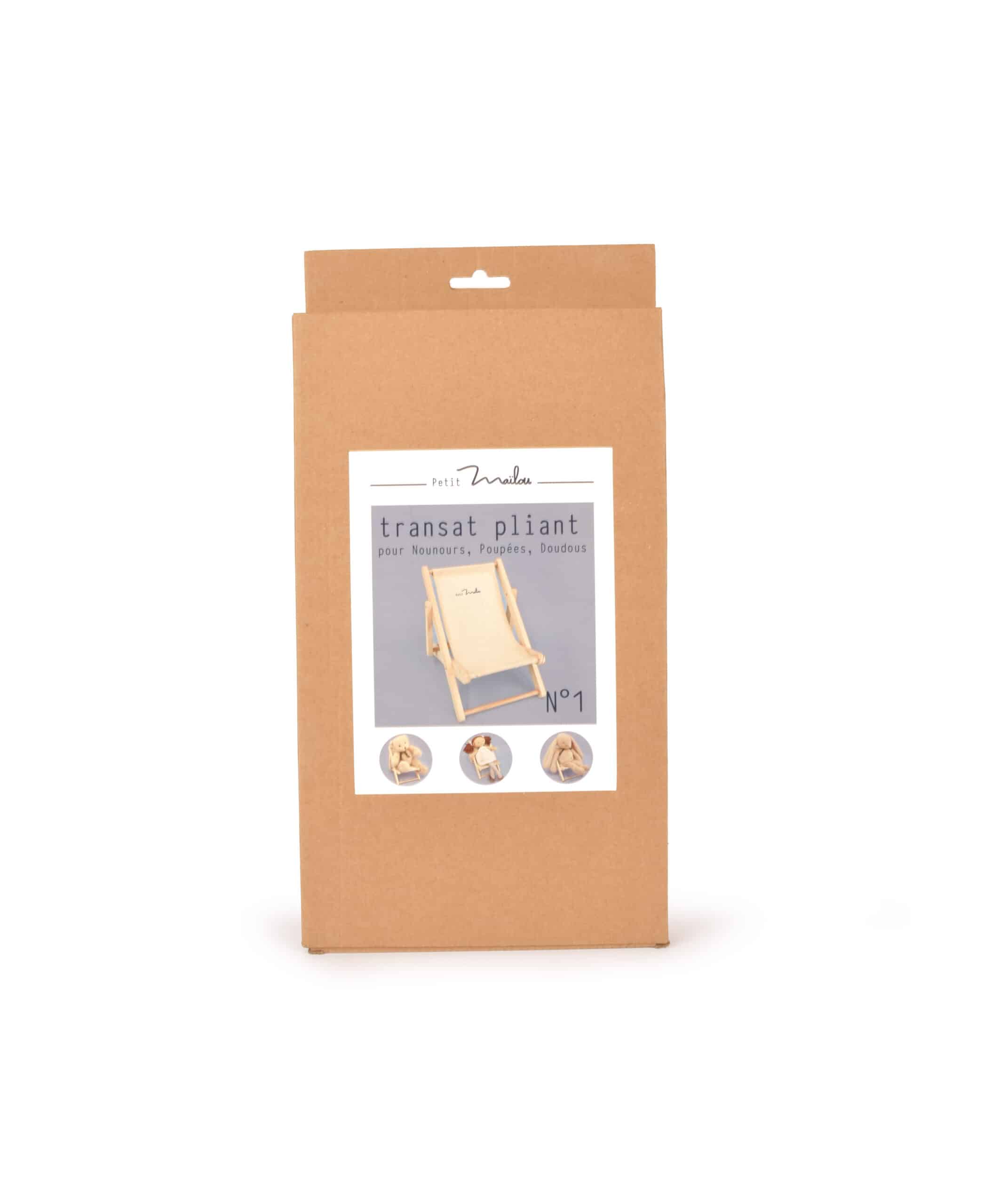 Transat pliant pour doudous et poupées - Maïlou, vue de la boite de face sur fond blanc