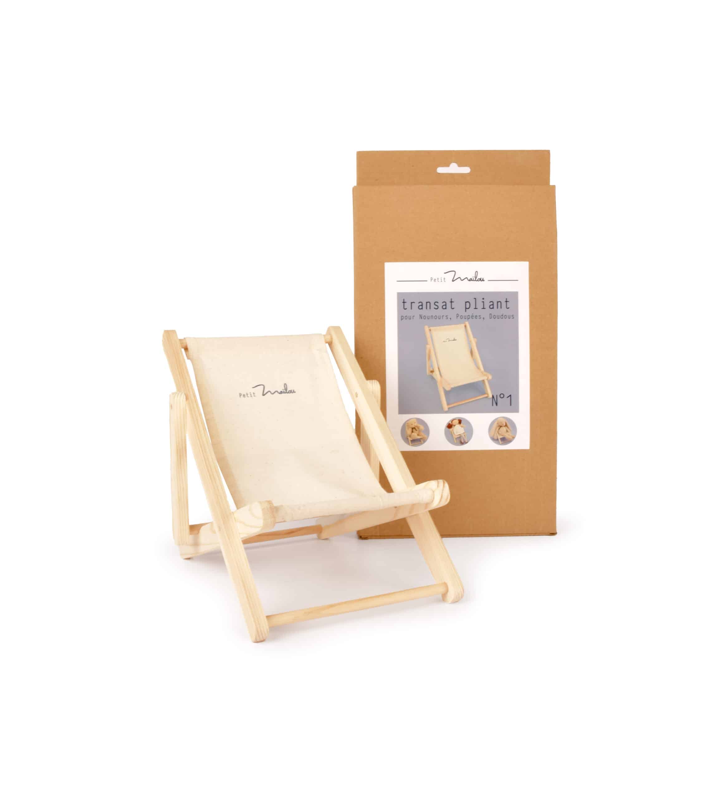 Transat pliant pour doudous et poupées - Maïlou, vue de côté déplié sur fond blanc