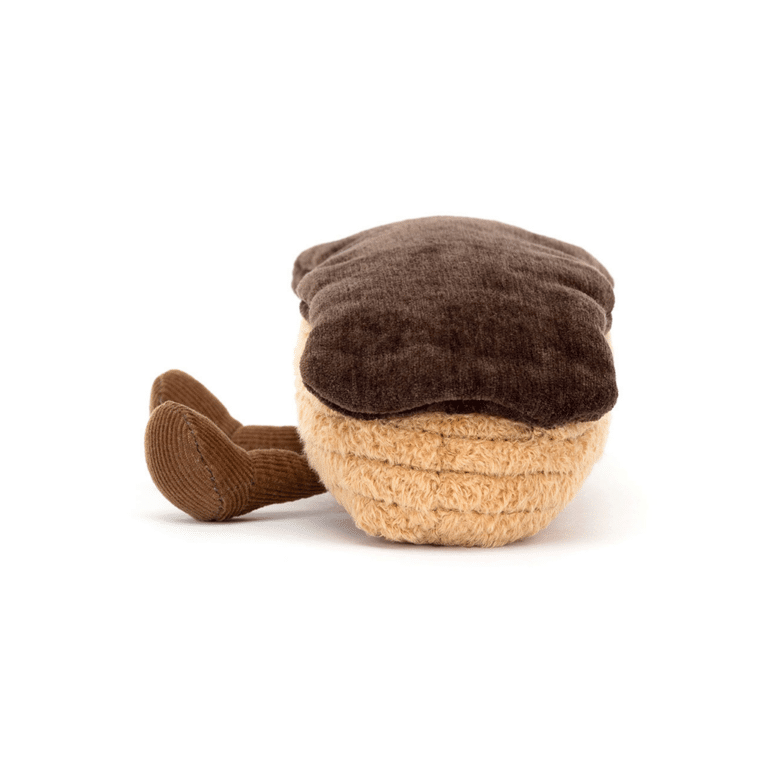 Doudou Etienne éclair au chocolat - Jellycat, vue de coté sur fond blanc