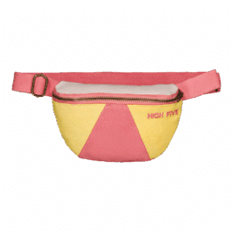 Banane toile jaune et rose enfant ou adulte "high five" - Chamaye, vue de face sur fond blanc