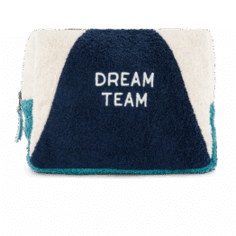 Trousse de toilette en éponge "dream team" bleu - Chamaye, vue de face sur fond blanc