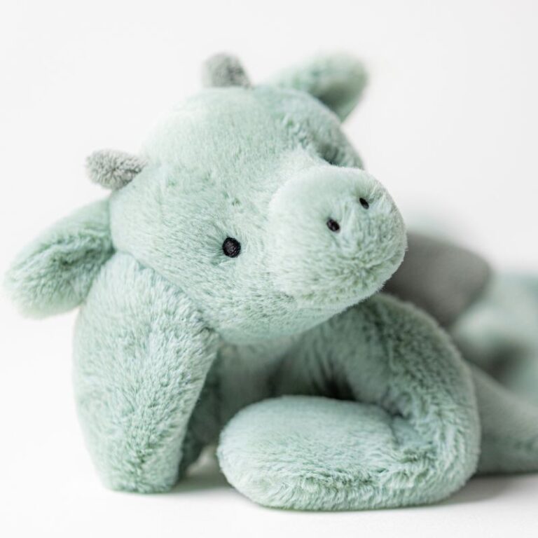 Doudou plat Jellycat Bashful Dragon – Dragon vert d’eau 20 cm, Little Marmaille, peluche bébé pas cher Vannes