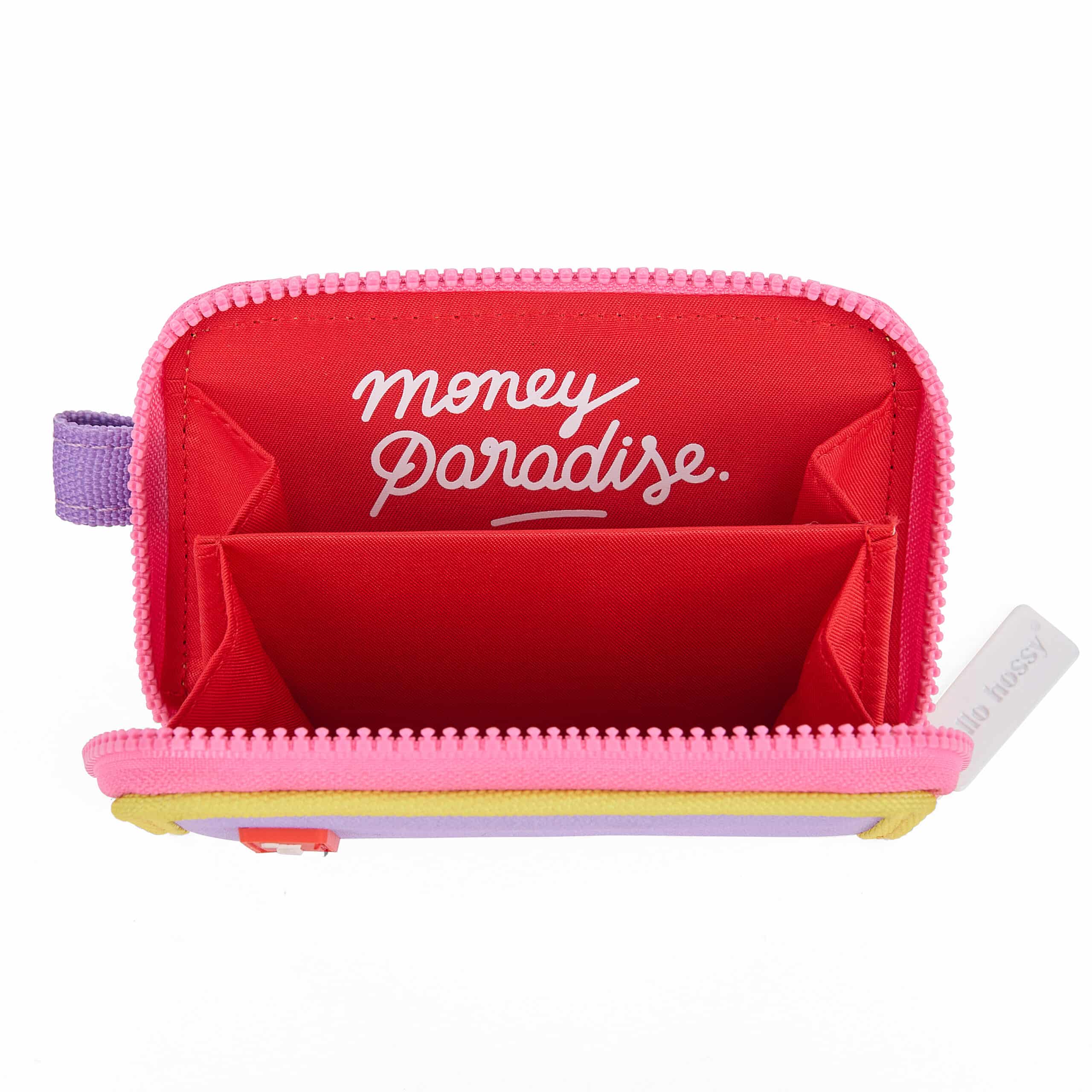 Porte-monnaie - Mini mauve - Hello Hossy, vue ouvert sur fond blanc