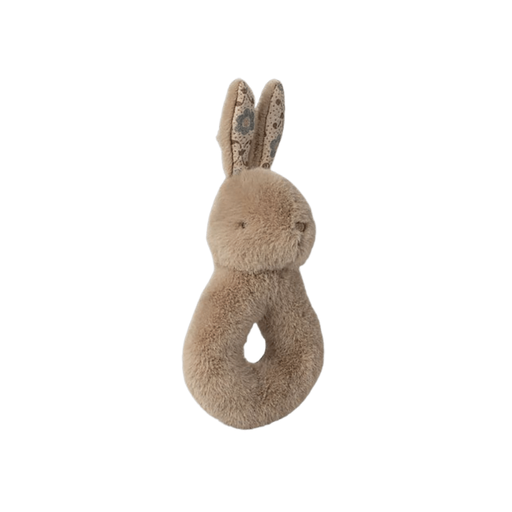 Coffret hochet lapin - Crème pêche - Maileg, vue de face du hochet sur fond blanc