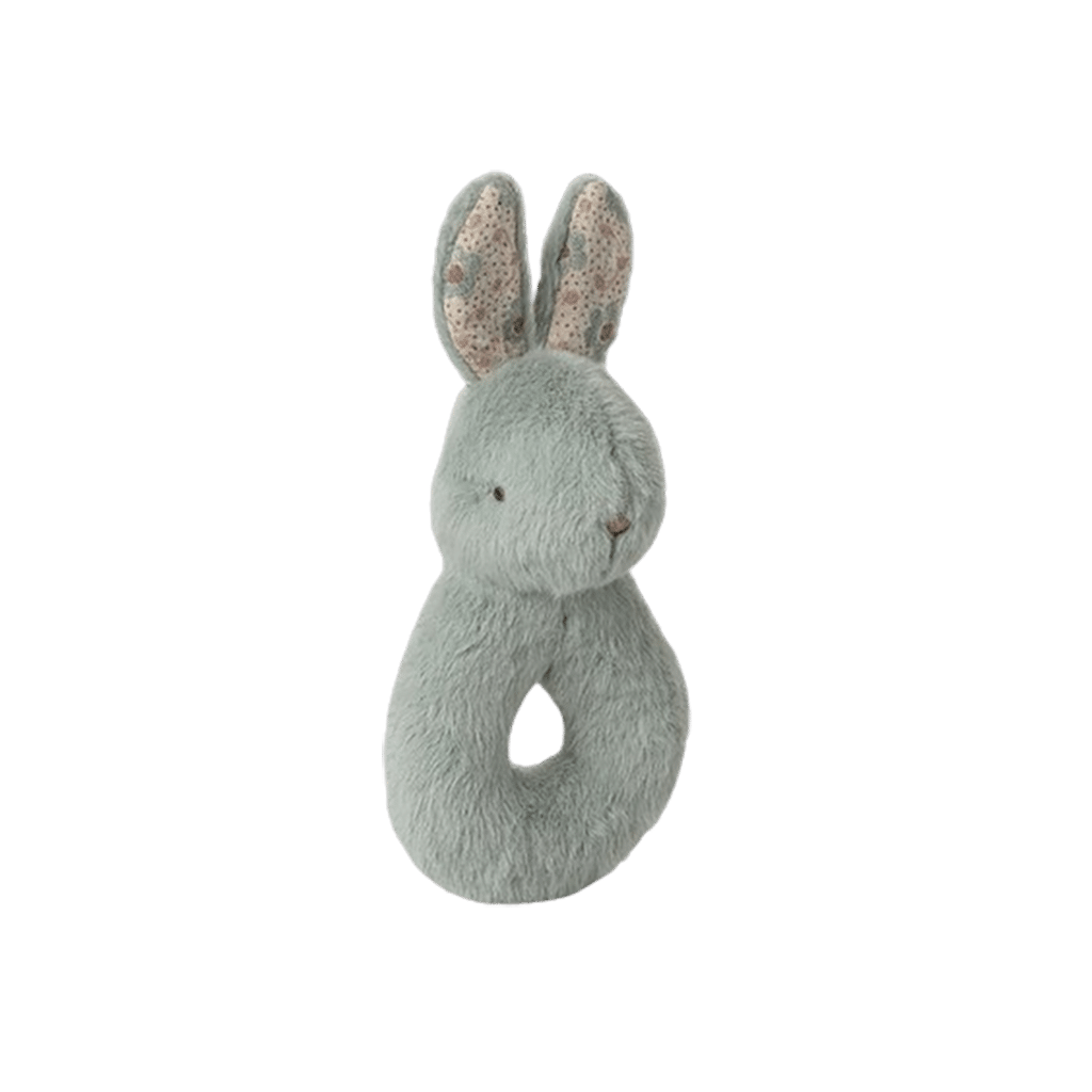 Coffret hochet lapin - Menthe - Maileg, vue du hochet sur fond blanc