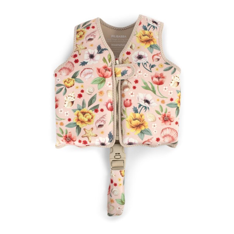 Gilet de natation ocean blossom vue de face sur fond banc