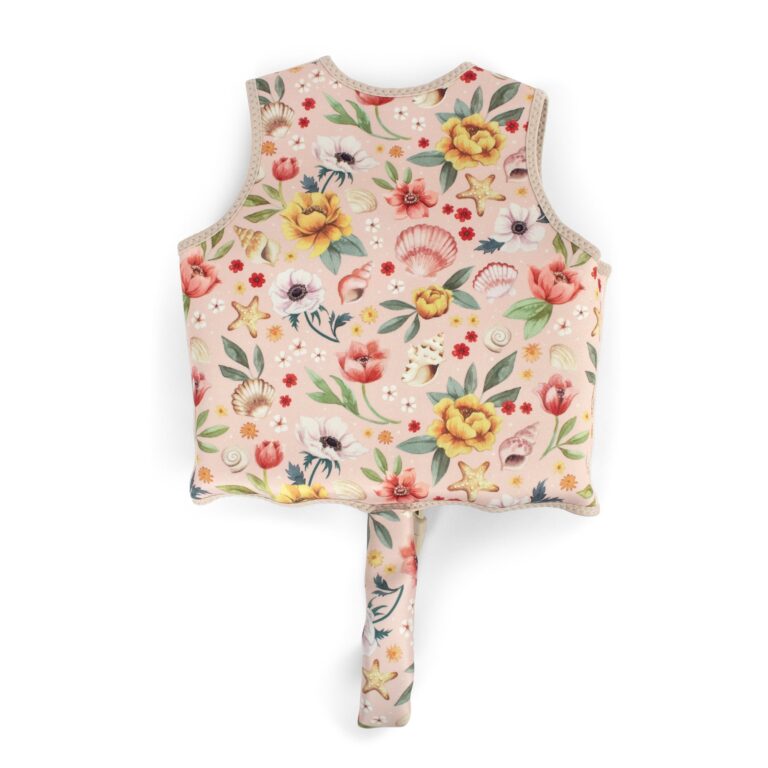 Gilet de natation ocean blossom vue de dos sur fond banc