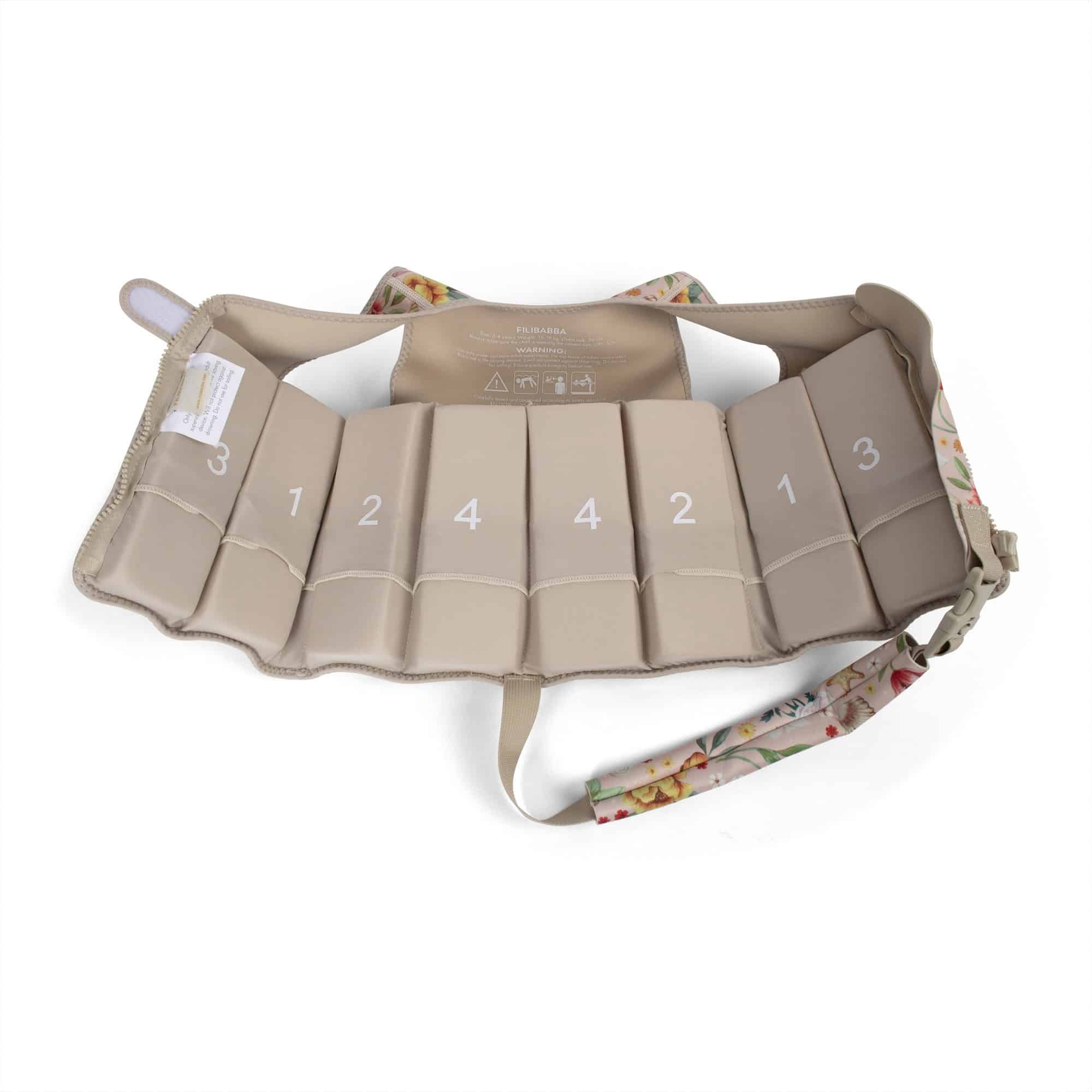 Gilet de natation ocean blossom vue de l'intérieur sur fond banc