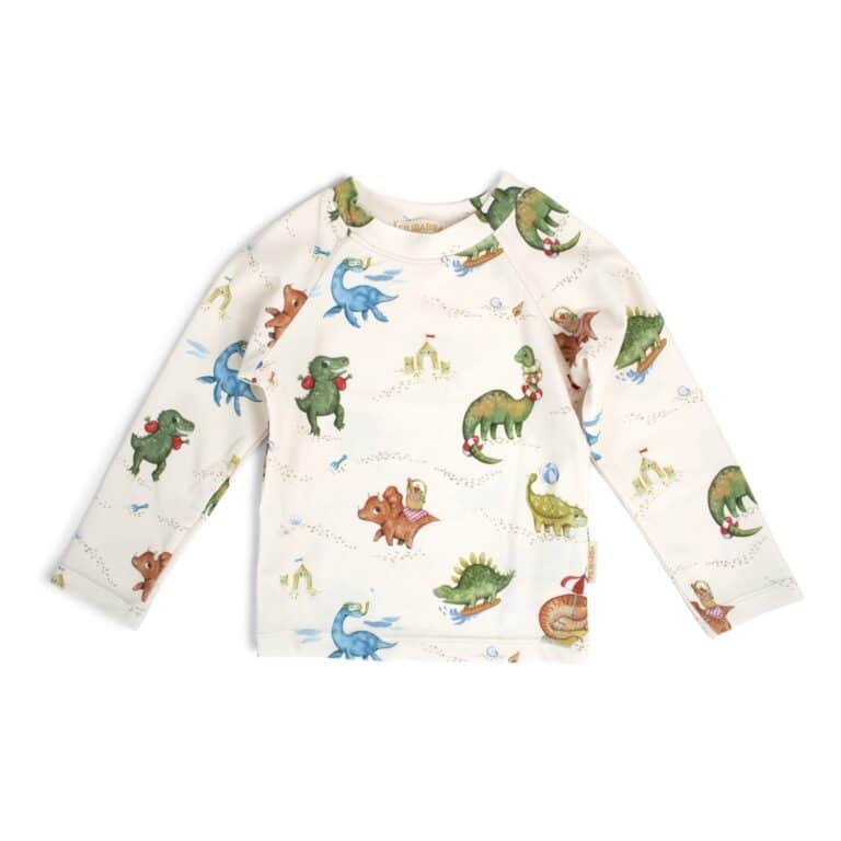 T-shirt anti UV dino beach Filibabba vue de face sur fond blanc