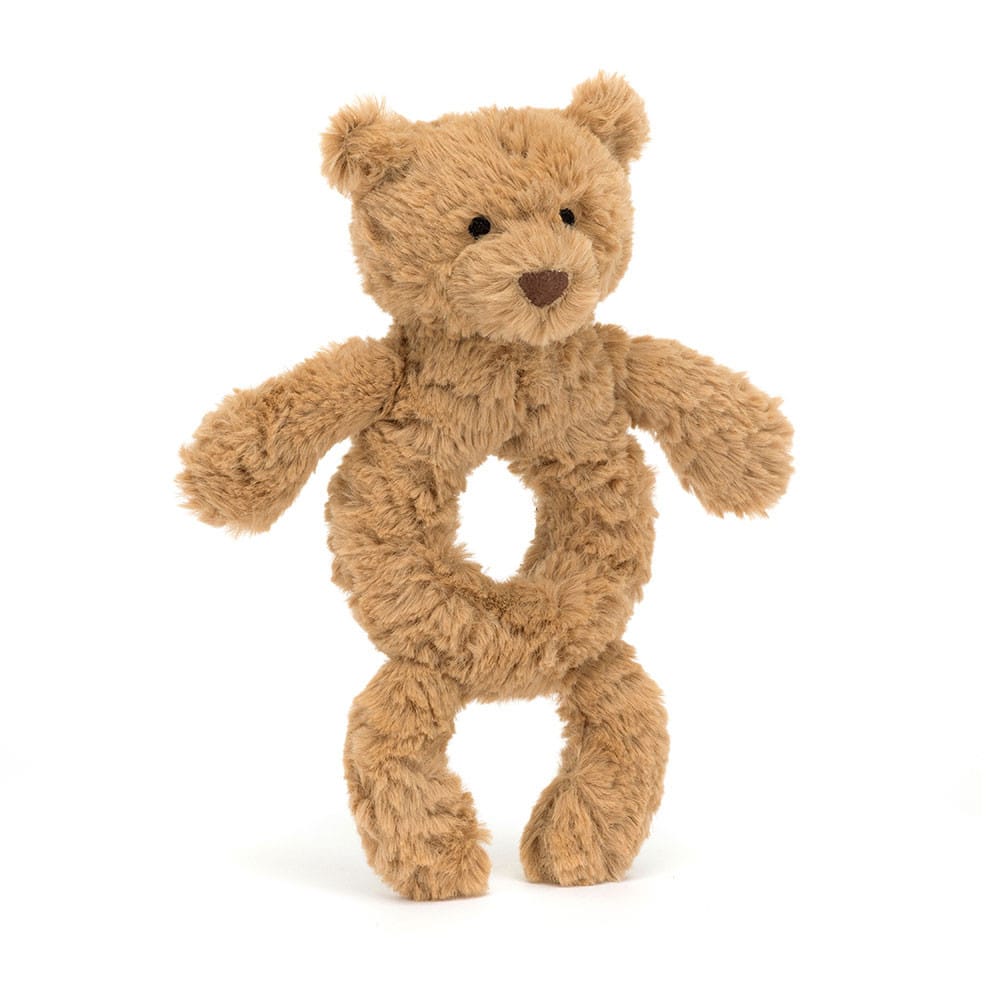 Doudou Hochet Ours Bartholomew  – Jellycat - Vu de face sur fond blanc