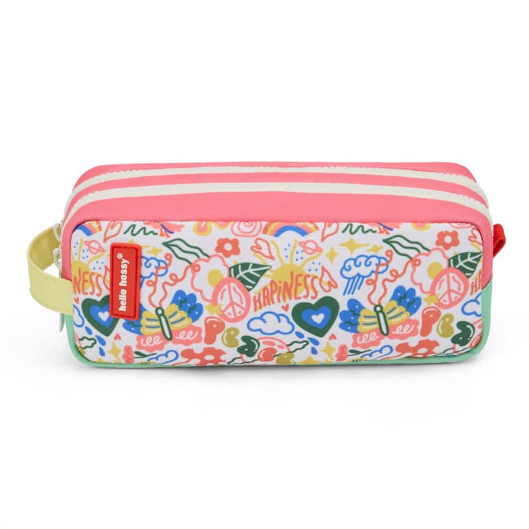Trousse double compartiment happiness - Hello Hossy, vue de face sur fond blanc