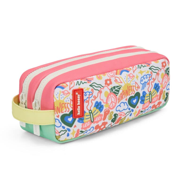 Trousse double compartiment happiness - Hello Hossy, vue de côté sur fond blanc