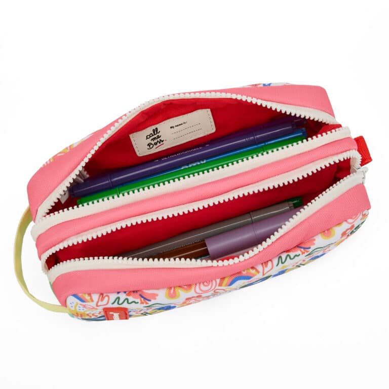 Trousse double compartiment happiness - Hello Hossy, vue de haut trousse ouverte sur fond blanc