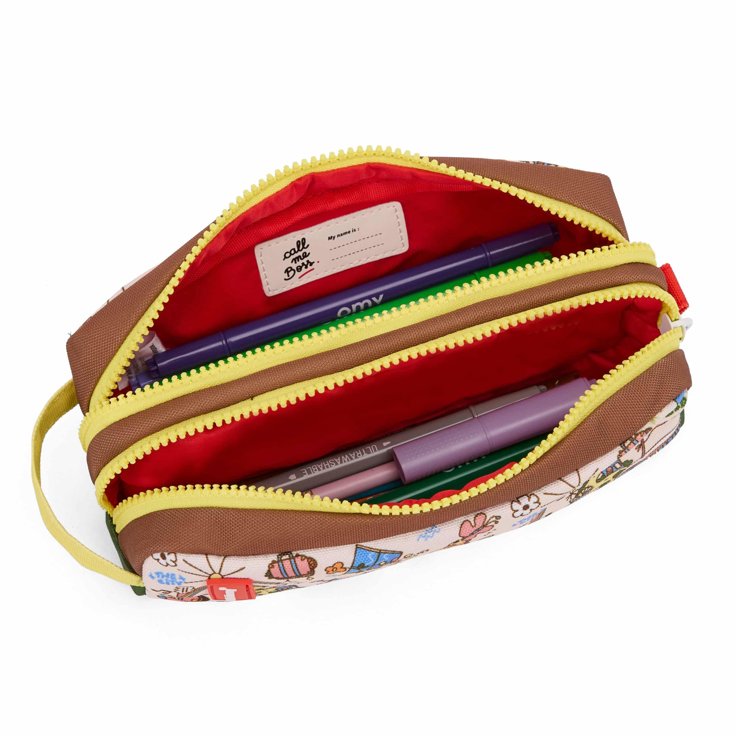 Trousse double compartiment San Francisco - Hello Hossy, vue du dessus, trousse ouverte sur fond blanc