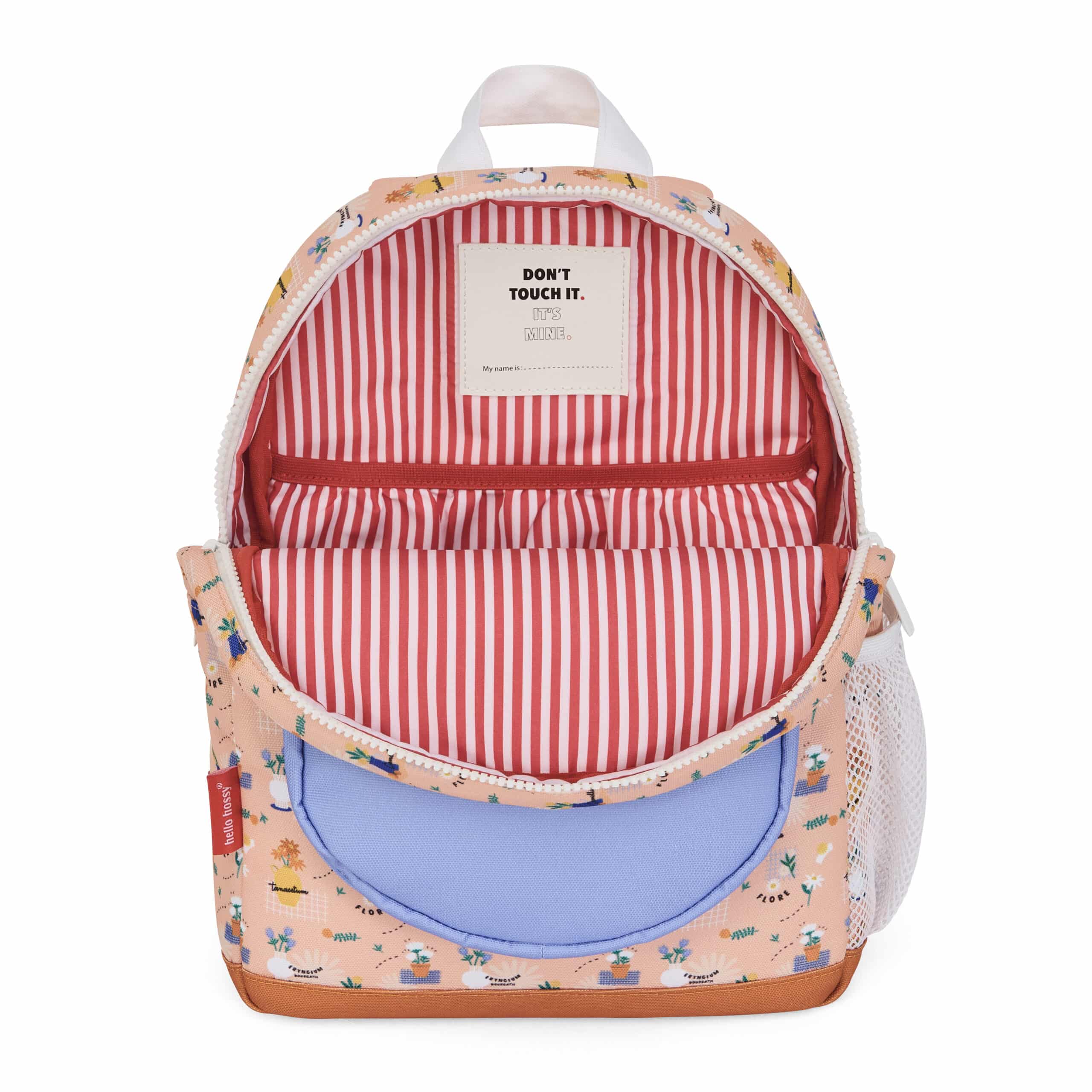 Sac à dos Flore - Hello Hossy, vue pochette principale ouverte de face sur fond blanc