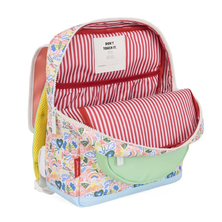 Sac à dos happiness - Hello Hossy, vue de la poche principale ouverte sur fond blanc