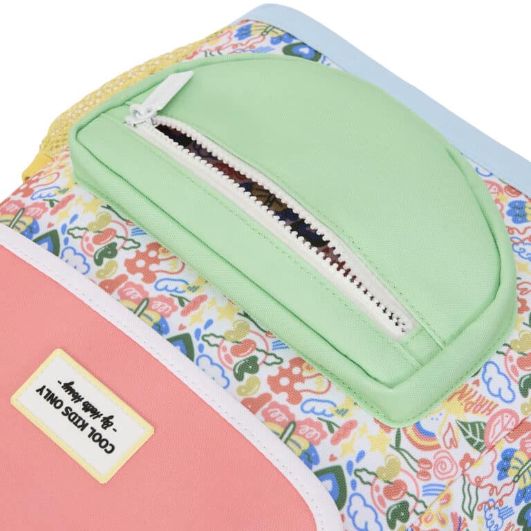 Sac à dos happiness - Hello Hossy, vue zoomer de la pochette avant sur fond blanc