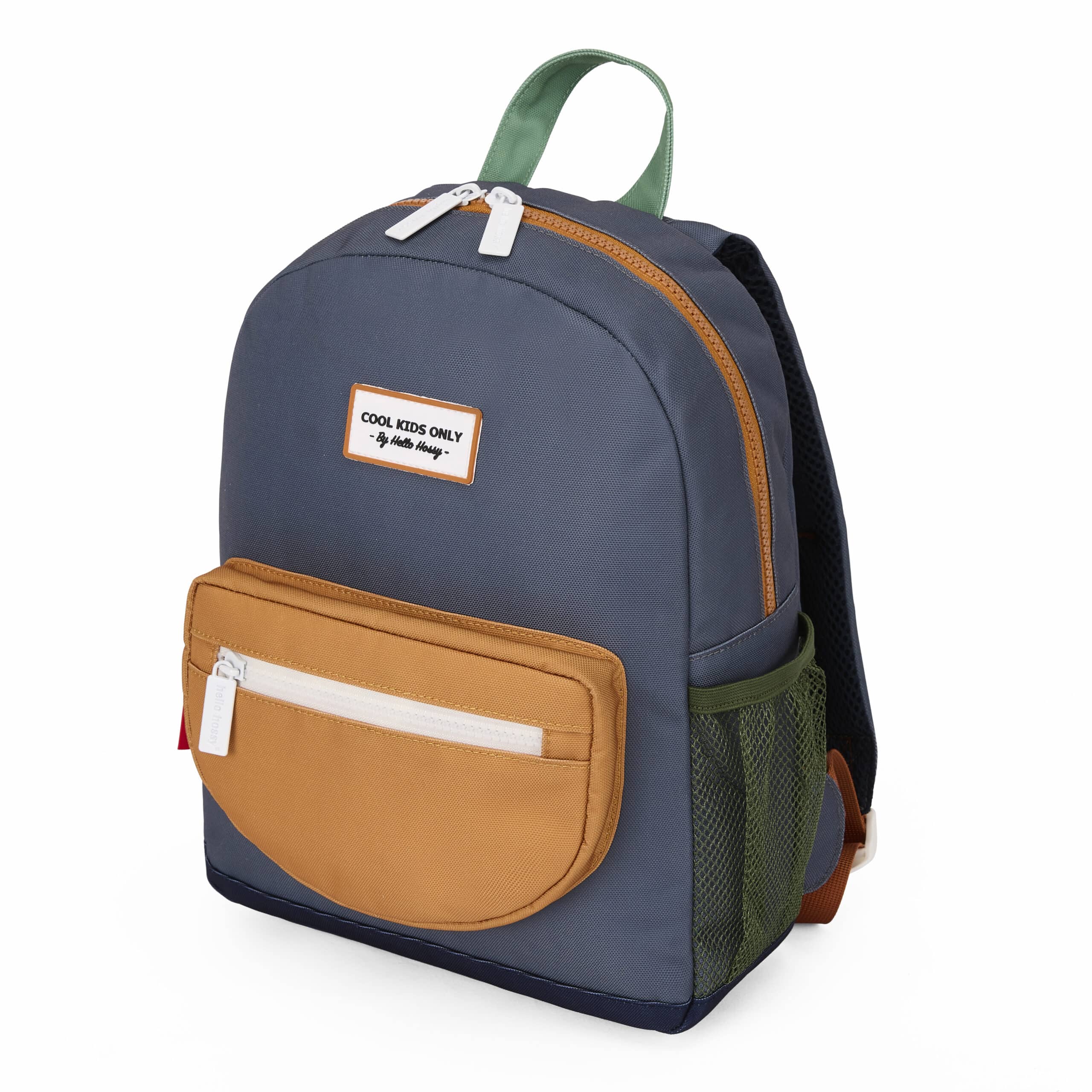 Sac à dos mini marine - Hello Hossy, vue de biais sur fond blanc