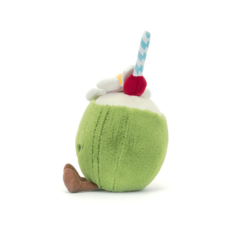 Doudou Aruba noix de coco Amuseables - Jellycat, vue de côté sur fond blanc