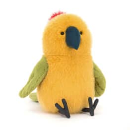 Doudou Perroquet Budgeby - Jellycat, vue de face sur fond blanc