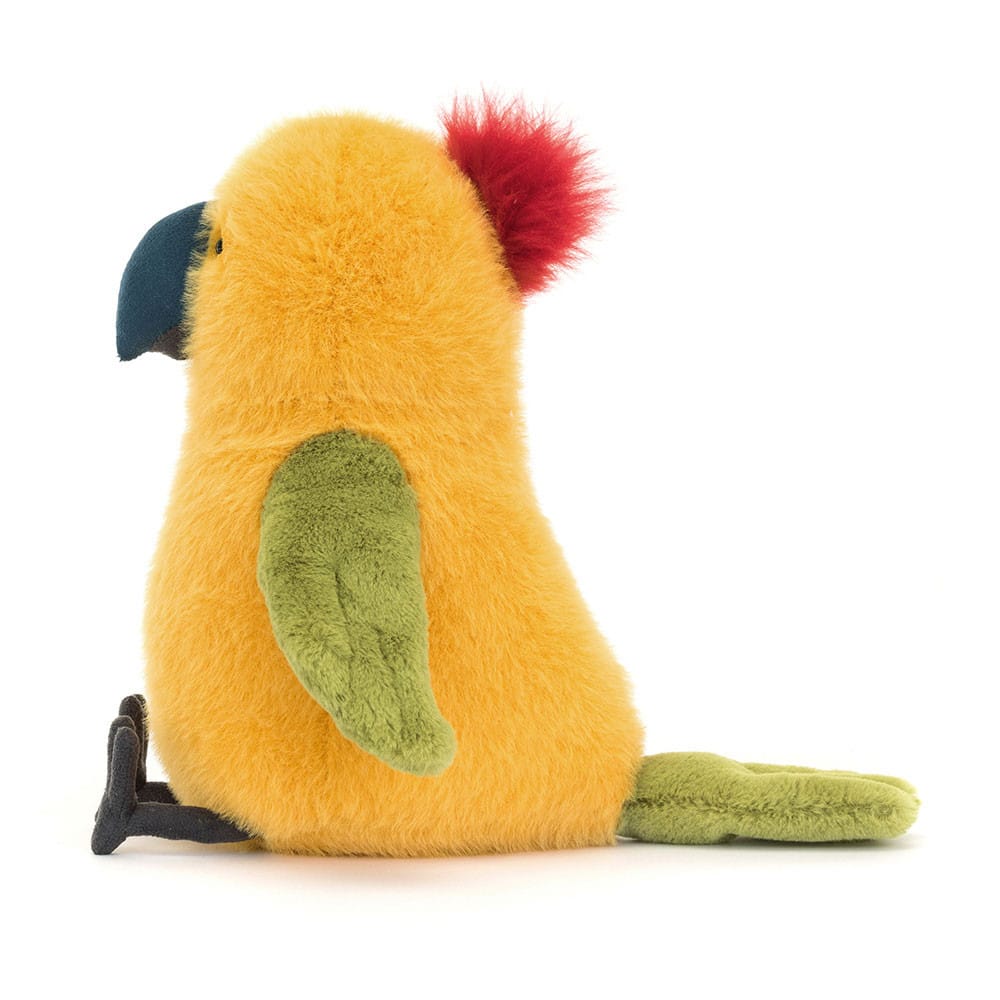 Doudou Perroquet Budgeby - Jellycat, vue de côté sur fond blanc
