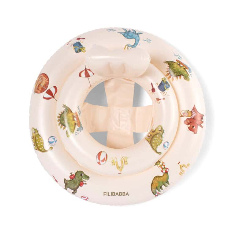 Bouée bébé dino beach filibabba vue de haut sur fond blanc